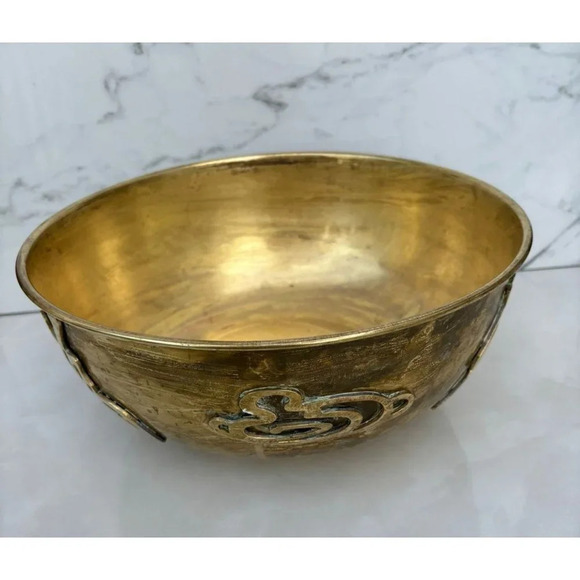 Vintage Mid Century Asian Ethnic Chinese Solid Brass Bowl 12x6x5 - Picture 2 of 12